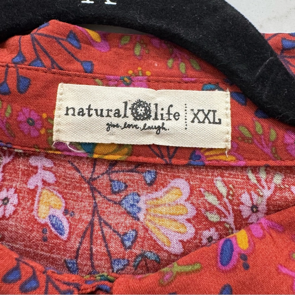 NATURAL LIFE Red Floral Long Sleeve Boho Maxi Dress with Blue & Yellow Border - Picture 7 of 8